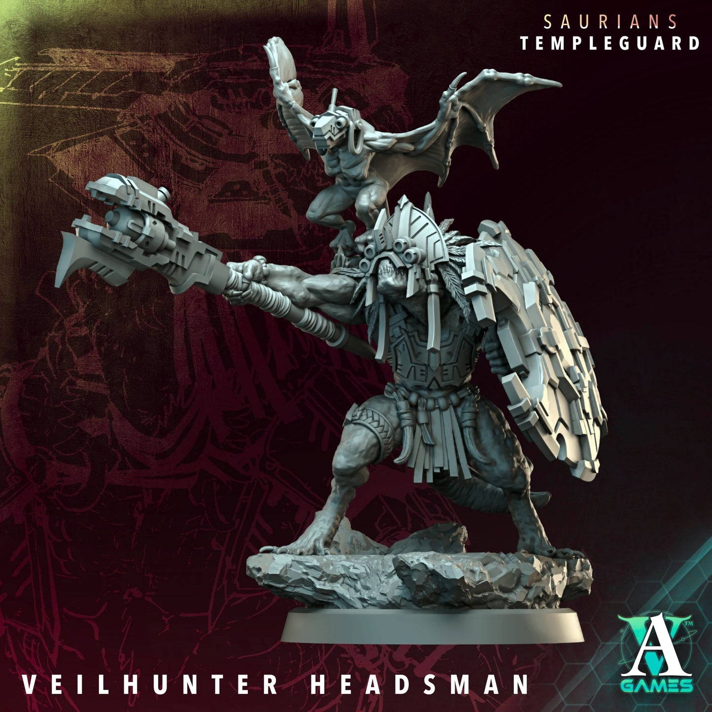 3D Printed Archvillain Games Veilhunter Headsman - Saurians Templeguard 28 32mm D&D - 3D Printing Boss 