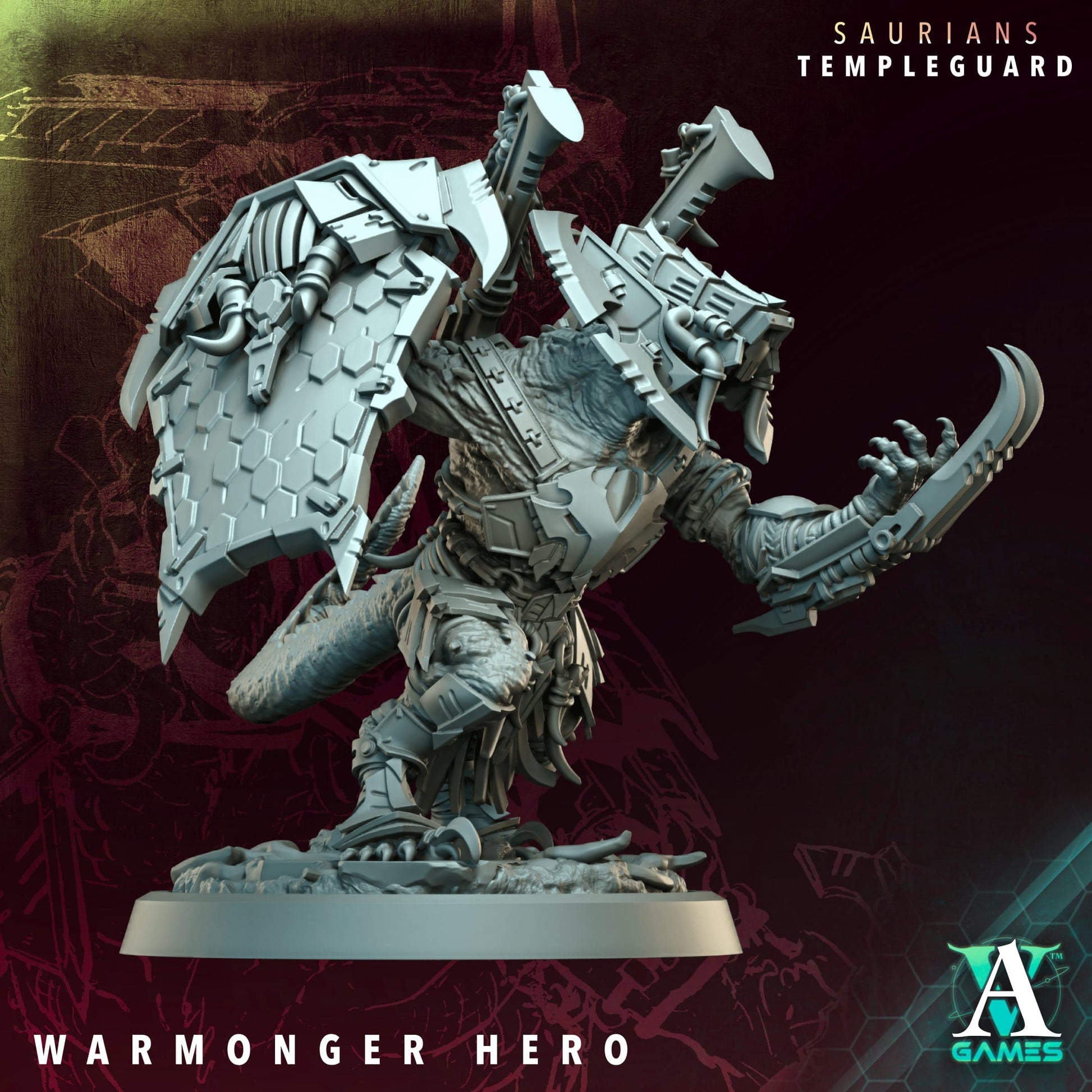 3D Printed Archvillain Games Warmonger Hero - Saurians Templeguard 28 32mm D&D - 3D Printing Boss 