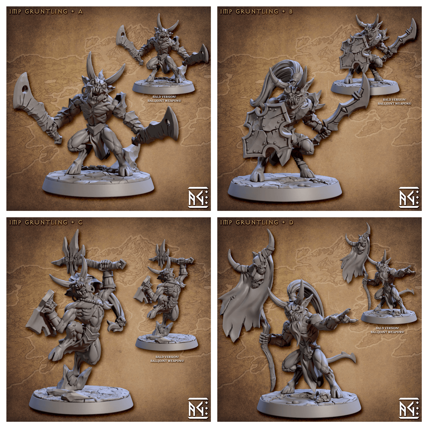3D Printed Artisan Guild Abyss Imp Gruntiling Abyss Demons Set 28mm 32mm - 3D Printing Boss 