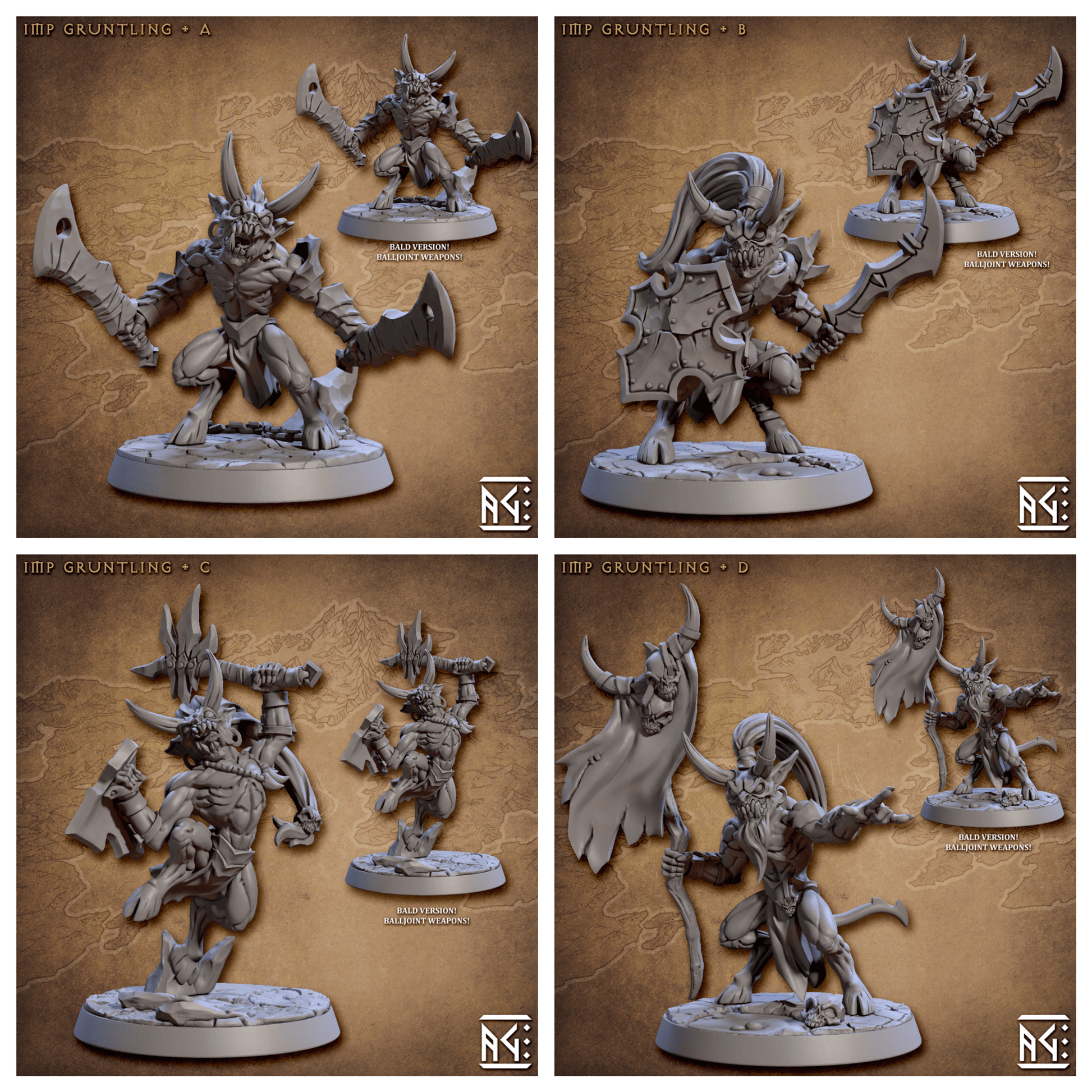 3D Printed Artisan Guild Abyss Imp Gruntiling Abyss Demons Set 28mm 32mm - 3D Printing Boss 
