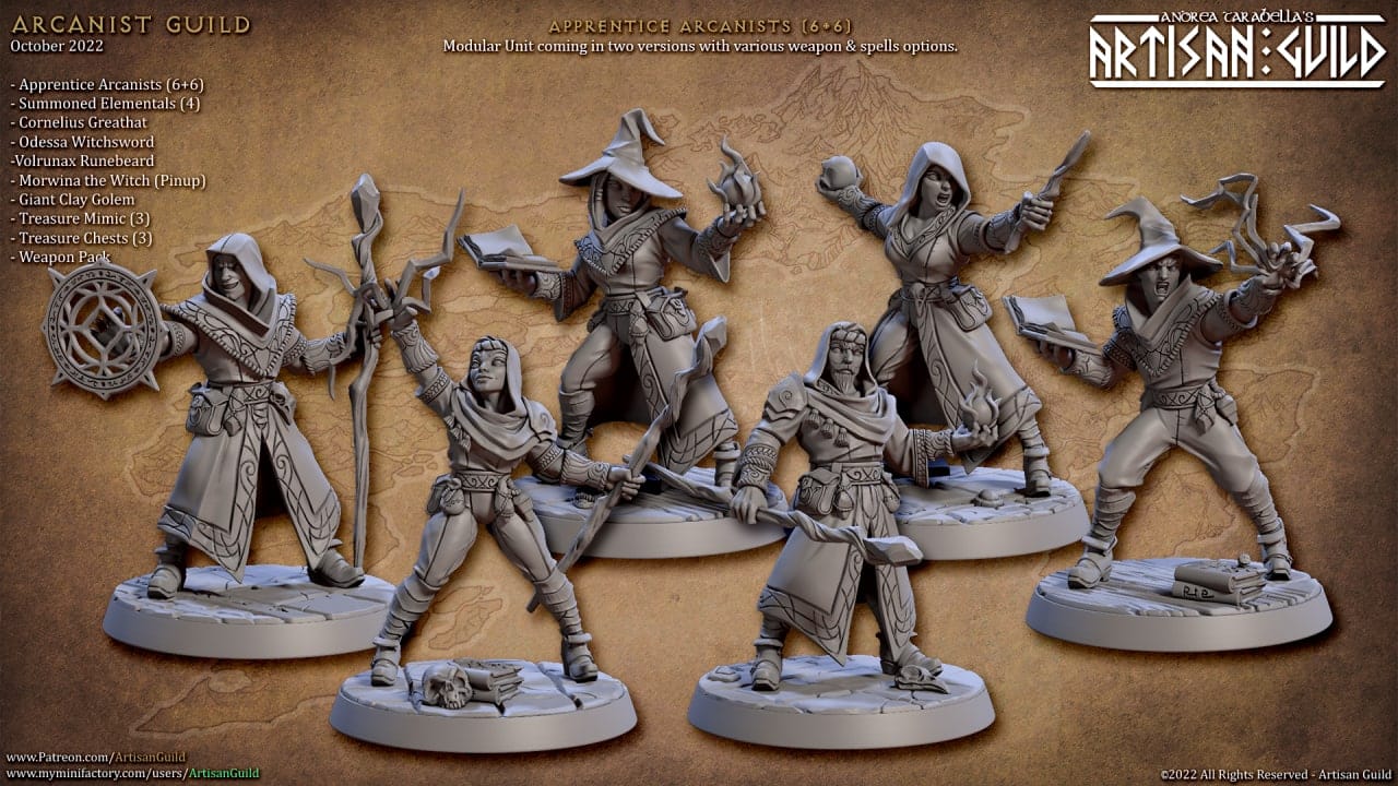 3D Printed Artisan Guild Apprentice Arcanist Set Arcanists Guild 28mm 32mm - 3D Printing Boss 