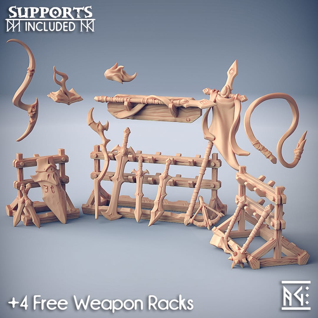 3D Printed Artisan Guild Ashen Alfar Inquisitor Weapon Racks Ashen Alfar Inquisitors 28mm 32mm - 3D Printing Boss 