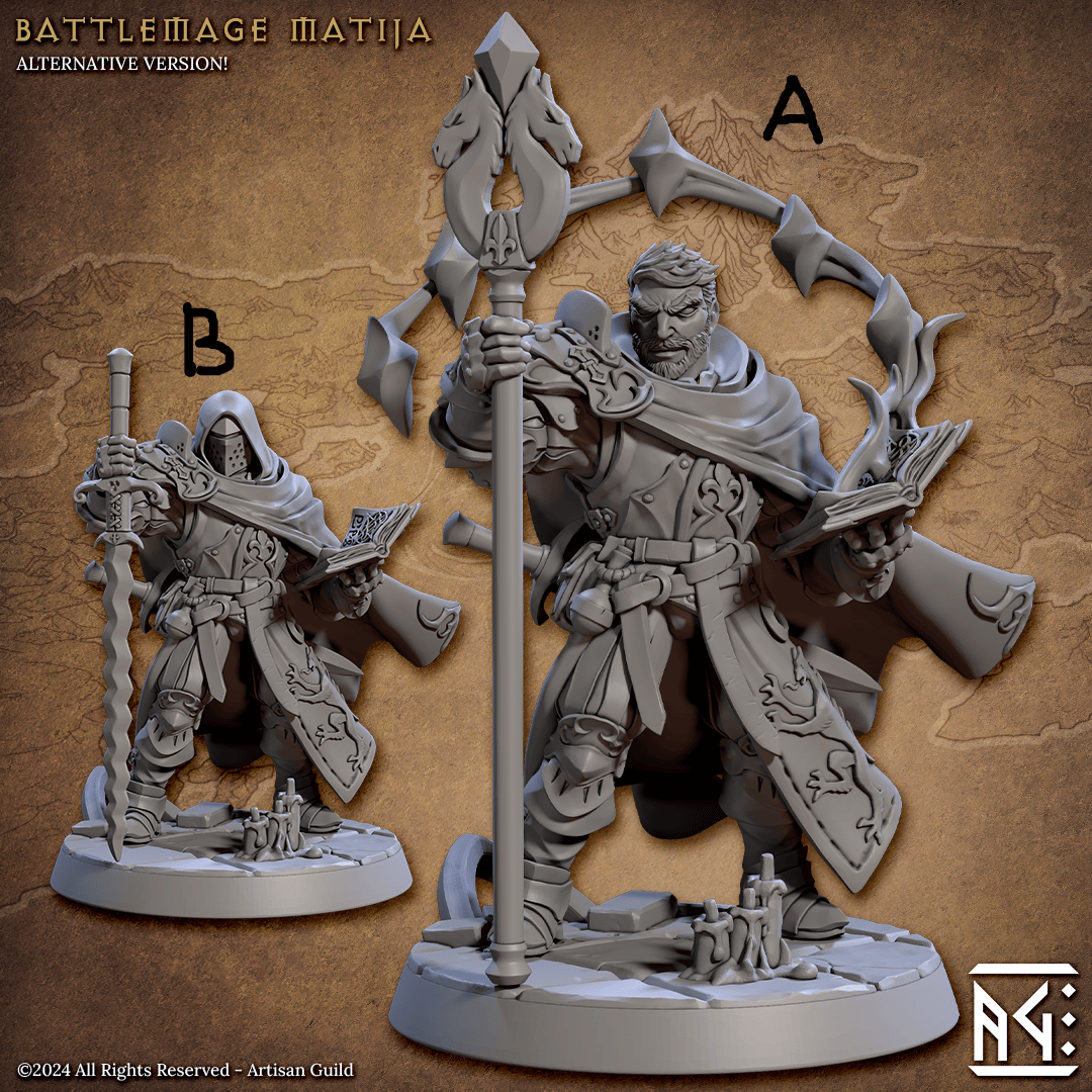 3D Printed Artisan Guild Battlemage Matija Vanguard Fighters Set 28mm 32mm - 3D Printing Boss 
