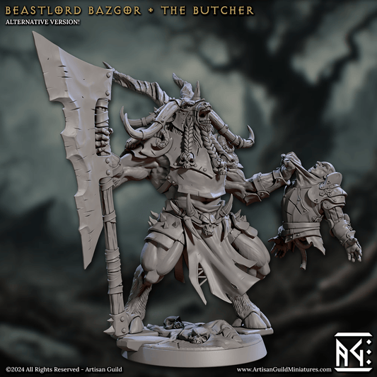 3D Printed Artisan Guild Beastlord Bazgor the Butcher Rise of the Beastmen Set 28mm 32mm - 3D Printing Boss 