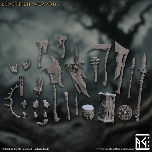 3D Printed Artisan Guild Beastmen Standalone Weapons Hands Rise of the Beastmen Set 28mm 32mm - 3D Printing Boss 