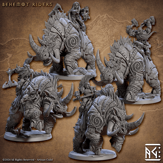 3D Printed Artisan Guild Behemot Riders Dwarf Berserkers Set 28mm 32mm - 3D Printing Boss 