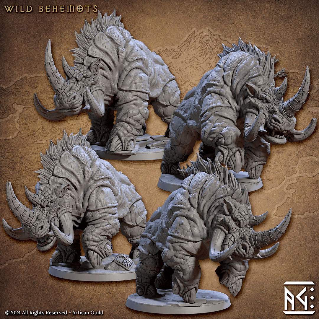 3D Printed Artisan Guild Behemot Riders Dwarf Berserkers Set 28mm 32mm - 3D Printing Boss 