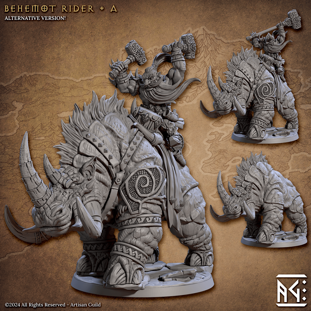 3D Printed Artisan Guild Behemot Riders Dwarf Berserkers Set 28mm 32mm - 3D Printing Boss 