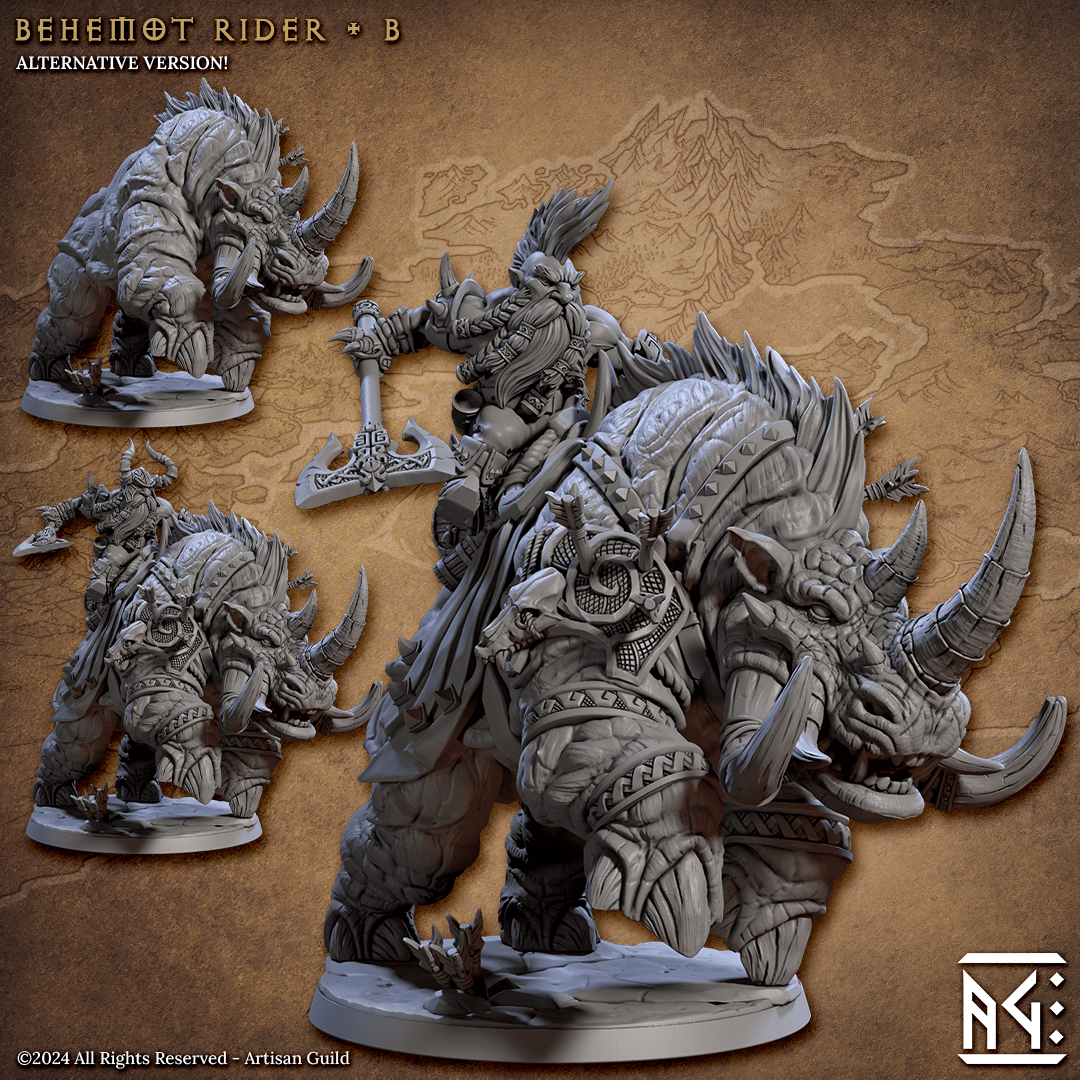 3D Printed Artisan Guild Behemot Riders Dwarf Berserkers Set 28mm 32mm - 3D Printing Boss 