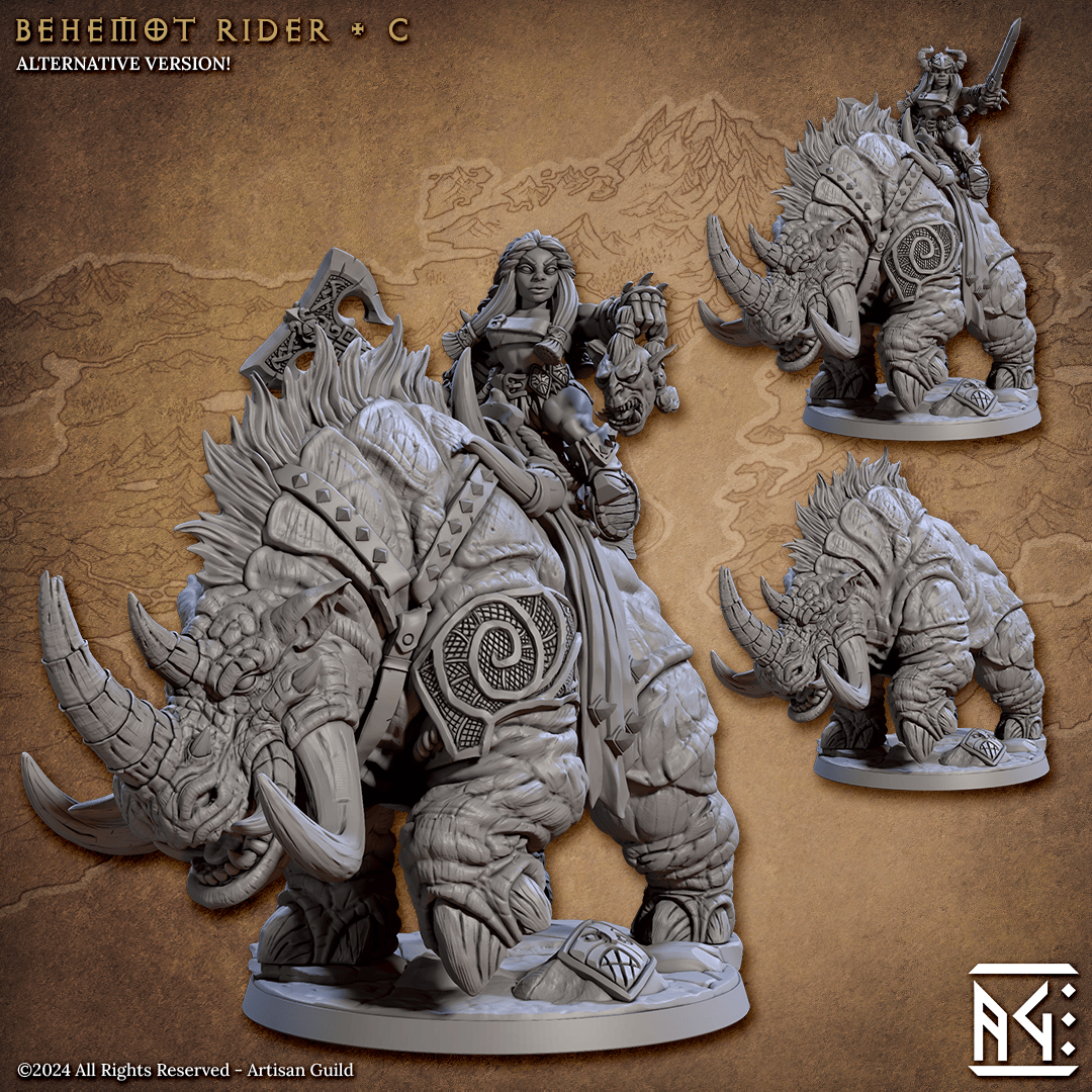 3D Printed Artisan Guild Behemot Riders Dwarf Berserkers Set 28mm 32mm - 3D Printing Boss 