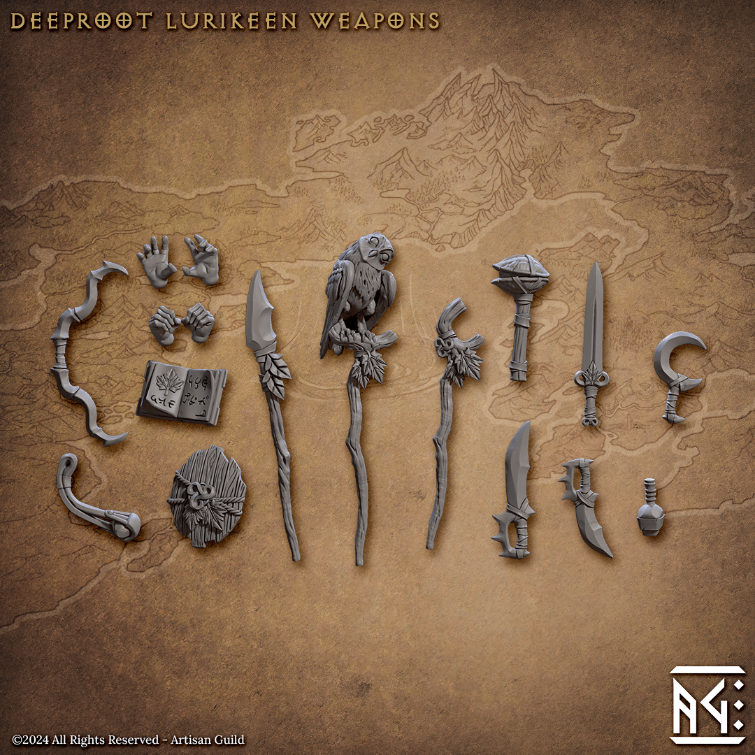 3D Printed Artisan Guild Deeproot Lurikeen Weapons Set Deeproot Lurikeen Set 28mm 32mm - 3D Printing Boss 