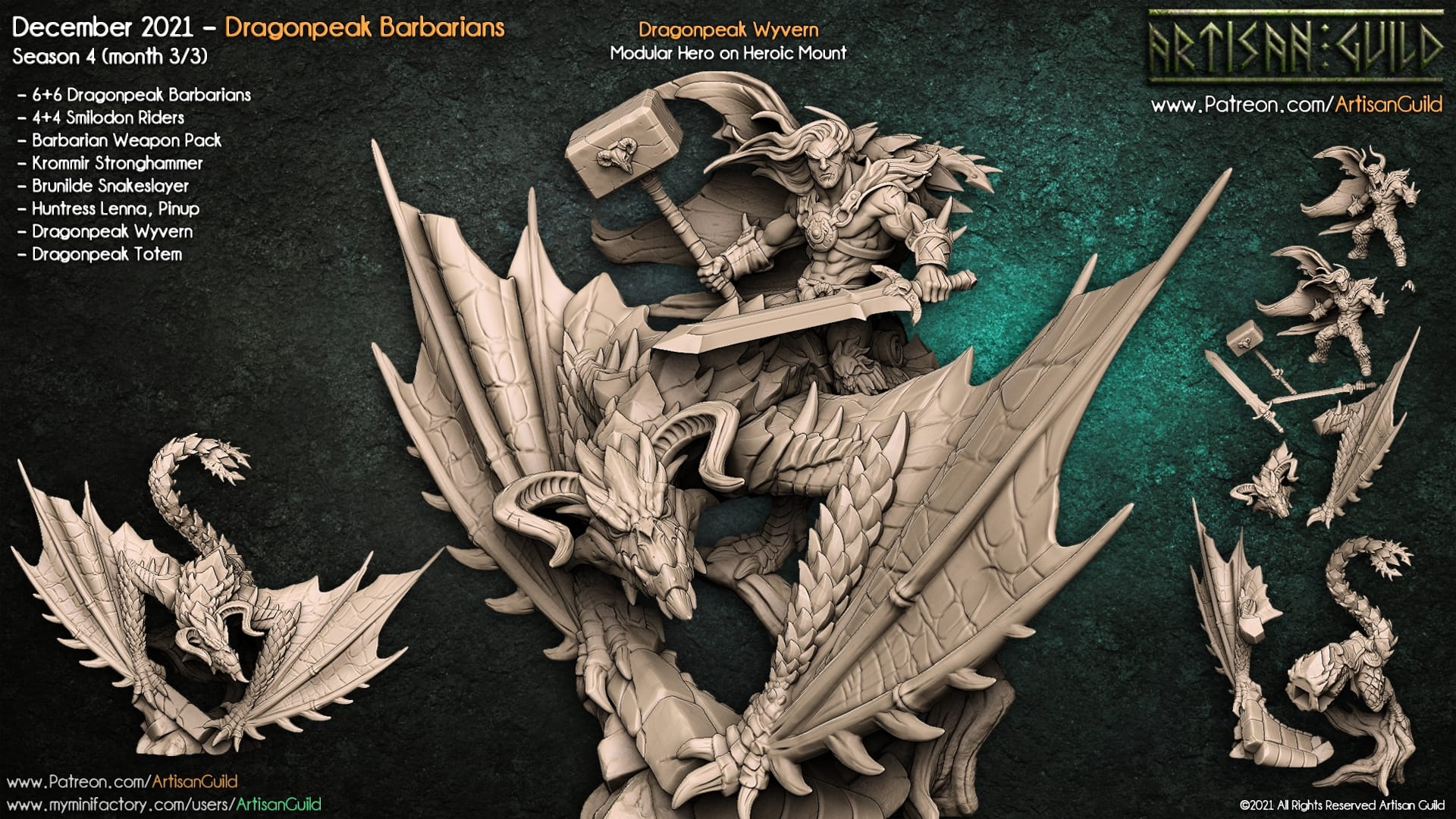 3D Printed Artisan Guild Dragonpeak Wyvern Dragonpeak Barbarians 28mm 32mm - 3D Printing Boss 