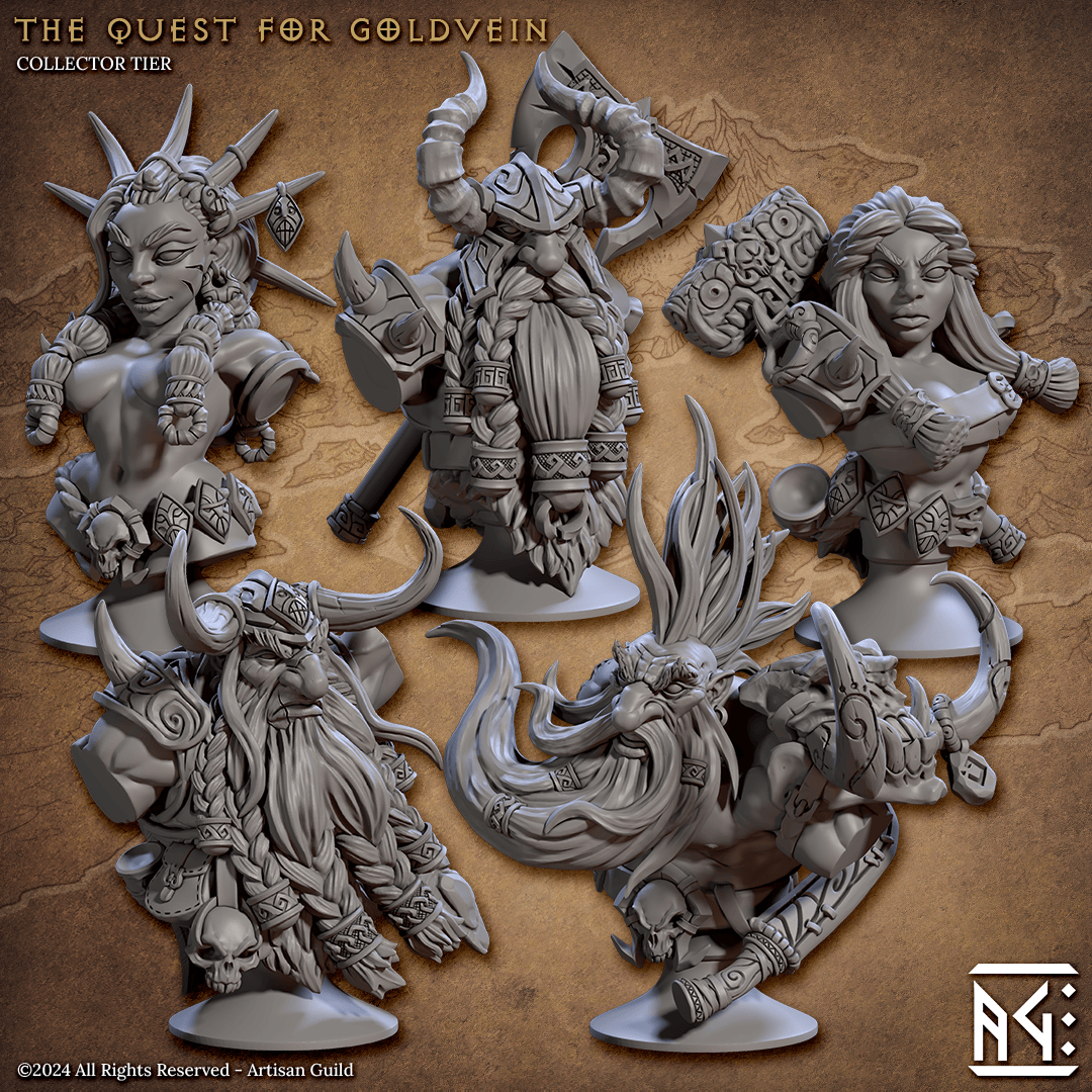 3D Printed Artisan Guild Dwarf Berserkers Busts 28mm 32mm - 3D Printing Boss 