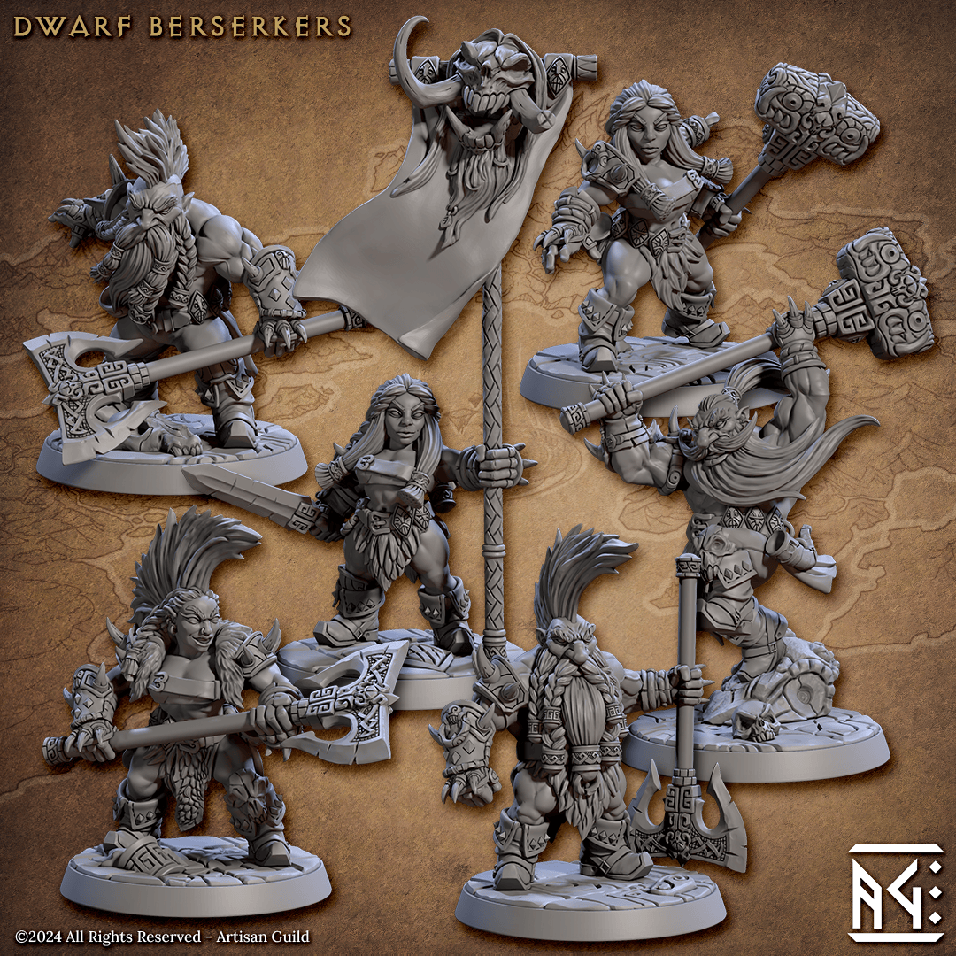 3D Printed Artisan Guild Dwarf Berserkers Dwarf Berserkers Set 28mm 32mm - 3D Printing Boss 