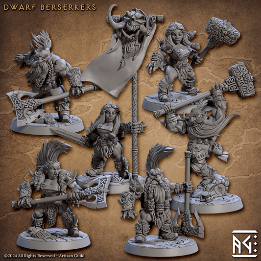 3D Printed Artisan Guild Dwarf Berserkers Dwarf Berserkers Set 28mm 32mm - 3D Printing Boss 