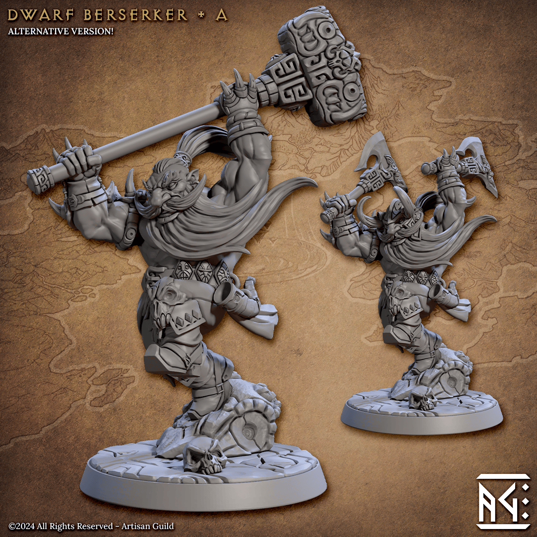 3D Printed Artisan Guild Dwarf Berserkers Dwarf Berserkers Set 28mm 32mm - 3D Printing Boss 