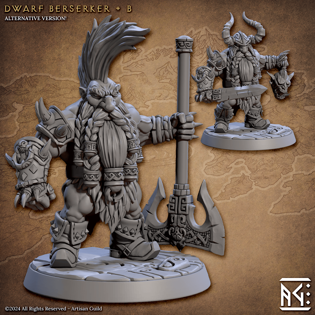 3D Printed Artisan Guild Dwarf Berserkers Dwarf Berserkers Set 28mm 32mm - 3D Printing Boss 