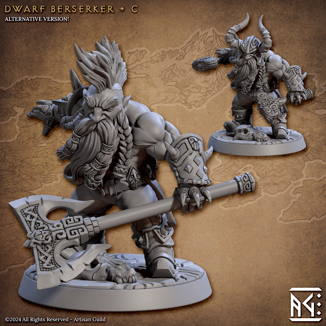 3D Printed Artisan Guild Dwarf Berserkers Dwarf Berserkers Set 28mm 32mm - 3D Printing Boss 
