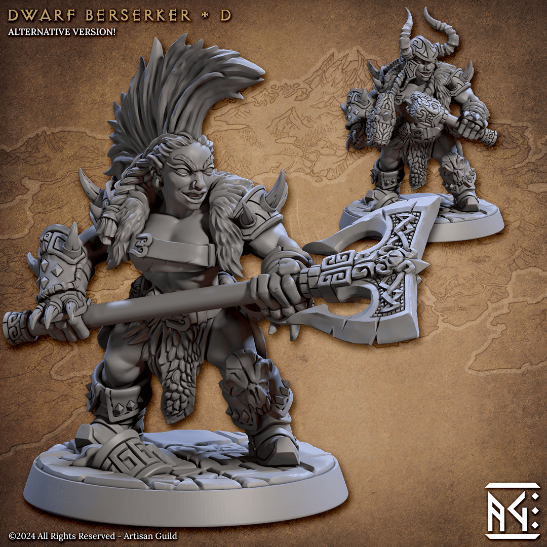 3D Printed Artisan Guild Dwarf Berserkers Dwarf Berserkers Set 28mm 32mm - 3D Printing Boss 