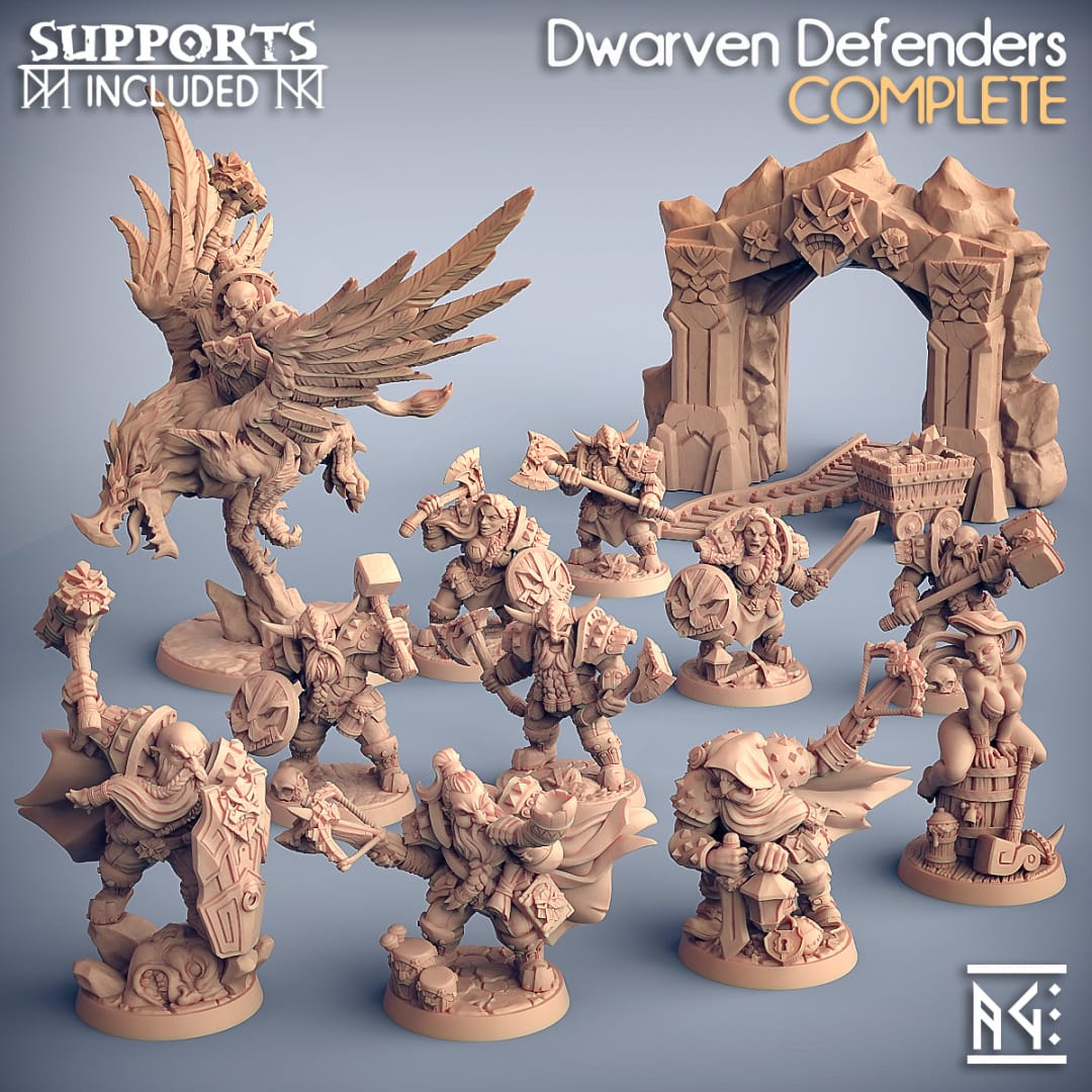 3D Printed Artisan Guild Dwarf Champion Alvar Giantslayer Dwarven Defenders Set 28mm 32mm - 3D Printing Boss 