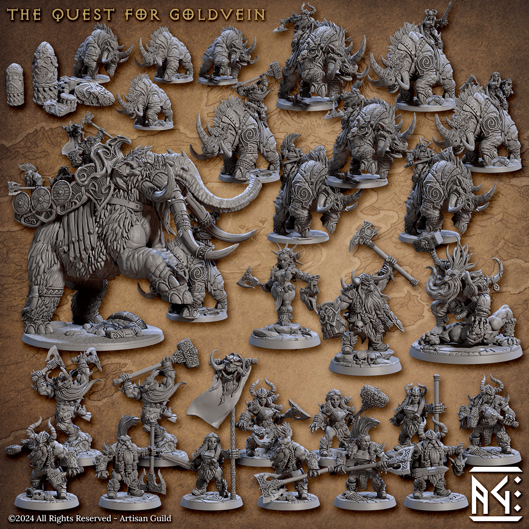 3D Printed Artisan Guild Durnir Berserker Lord Dwarf Berserkers Set 28mm 32mm - 3D Printing Boss 