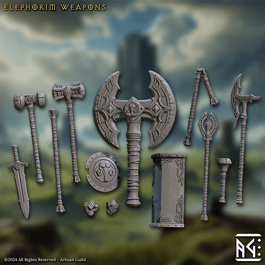 3D Printed Artisan Guild Elepharion Standalone Weapons Set Elephorim Ivory Sentinels 28mm 32mm - 3D Printing Boss 