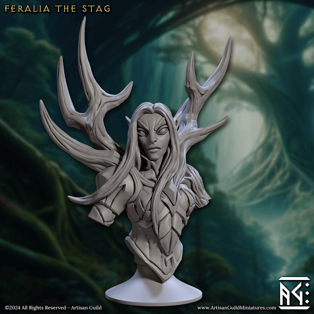 3D Printed Artisan Guild Feralia the Stag Bust 28mm 32mm - 3D Printing Boss 