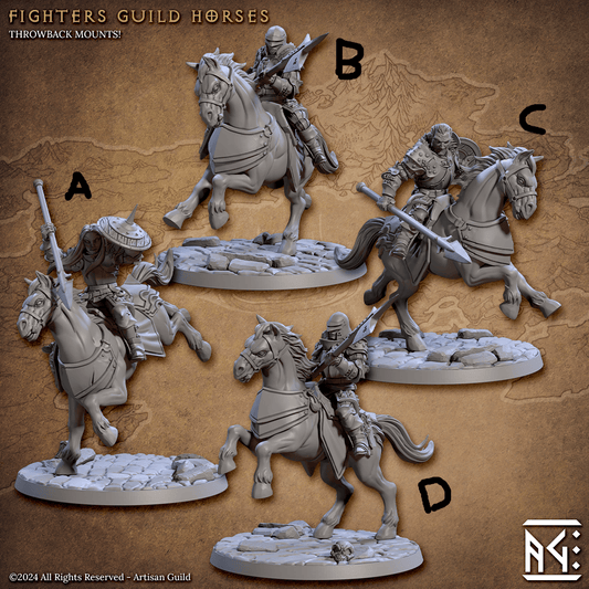 3D Printed Artisan Guild Fighters Guild Horses Vanguard Fighters Set 28mm 32mm - 3D Printing Boss 