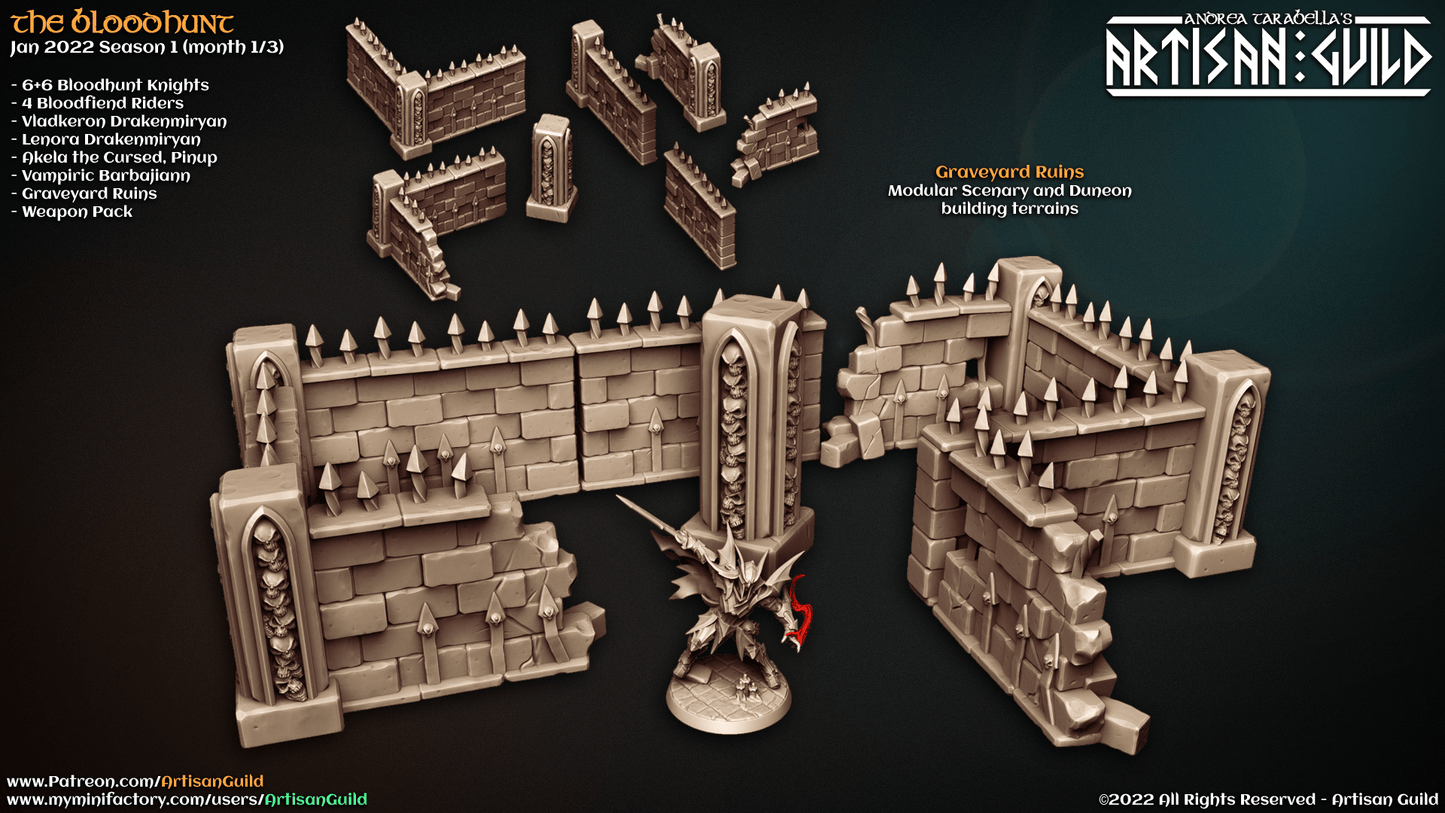 3D Printed Artisan Guild Graveyard Ruins The Bloodhunt 28mm 32mm - 3D Printing Boss 