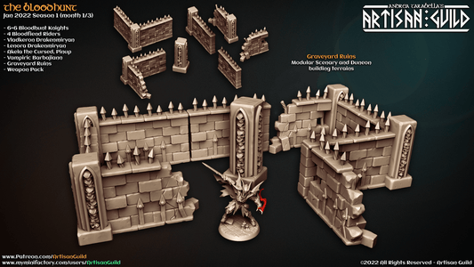 3D Printed Artisan Guild Graveyard Ruins The Bloodhunt 28mm 32mm - 3D Printing Boss 