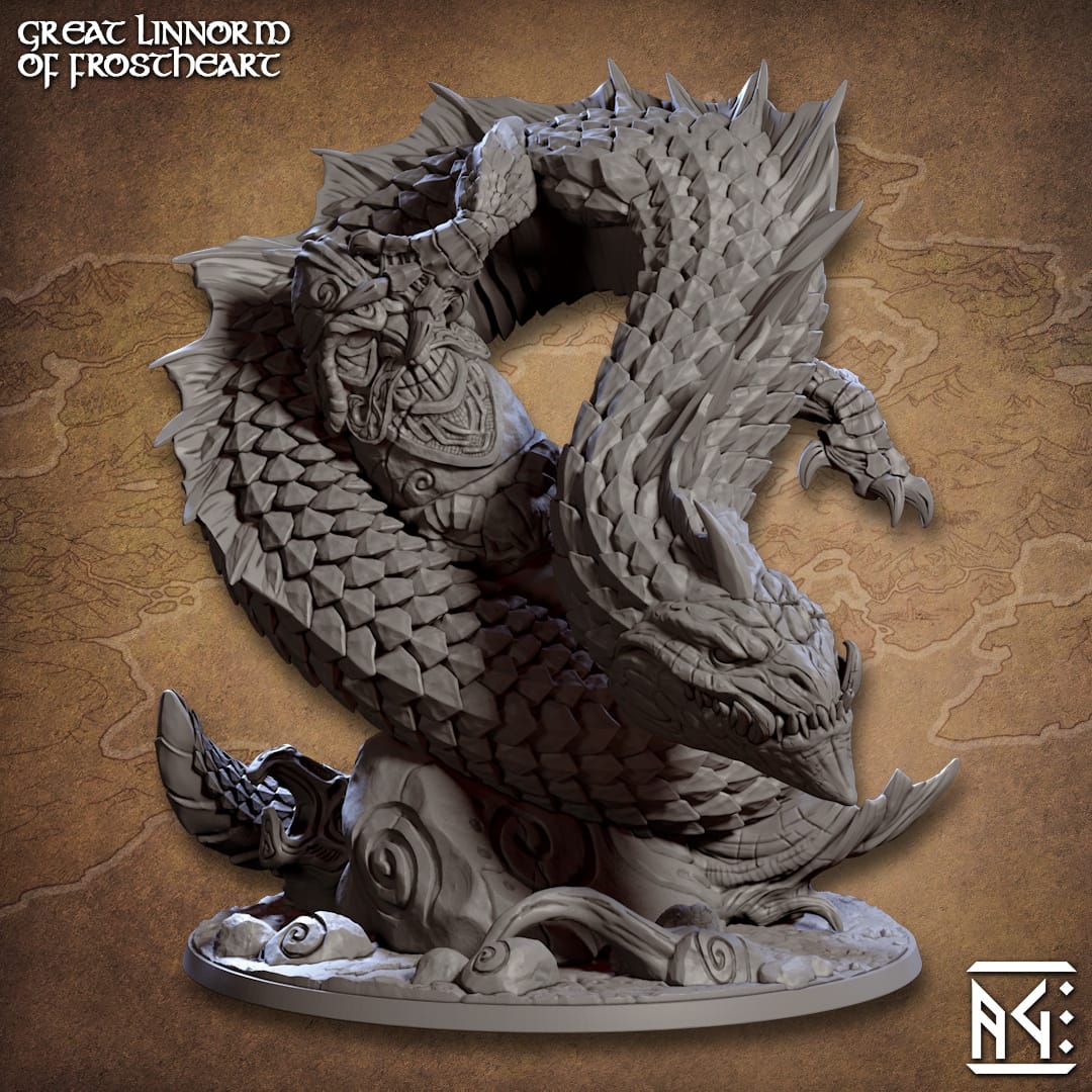 3D Printed Artisan Guild Great Linnorm of Skutagaard Epic Bosses 28mm 32mm - 3D Printing Boss 