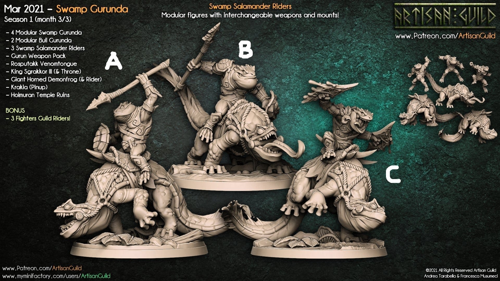 3D Printed Artisan Guild Gurun Salamander Riders Swamp Gurunda 28mm 32mm - 3D Printing Boss 