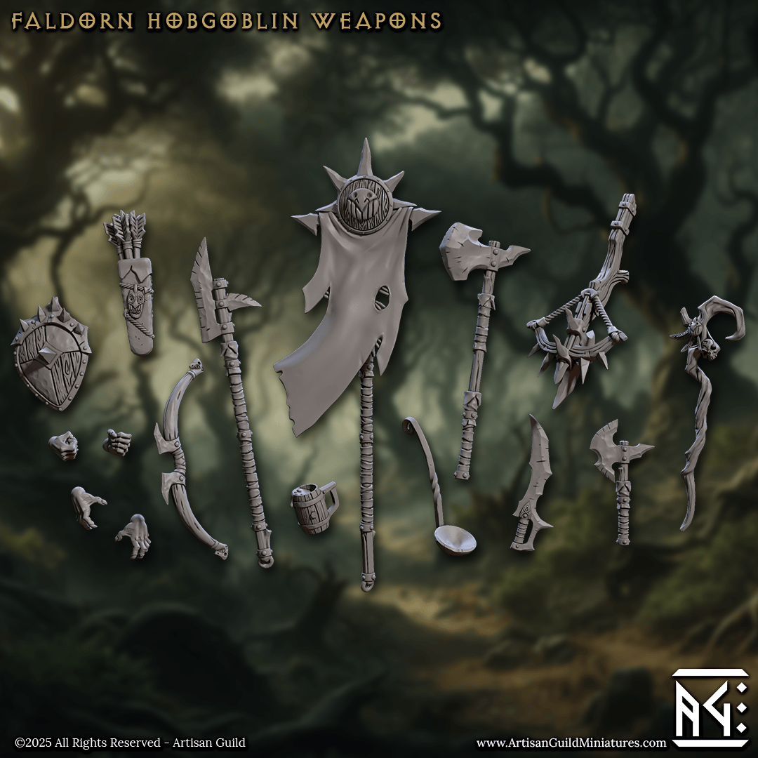 3D Printed Artisan Guild Hobgoblin Standalone Weapons & Hands Faldorn Hobgoblin Set 28mm 32mm - 3D Printing Boss 