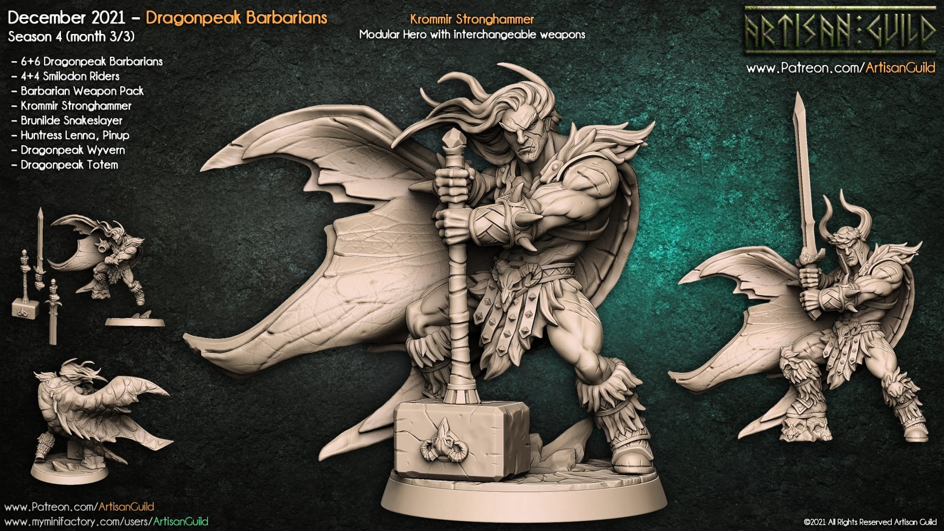 3D Printed Artisan Guild Krommir Stronghammer Dragonpeak Barbarians 28mm 32mm - 3D Printing Boss 