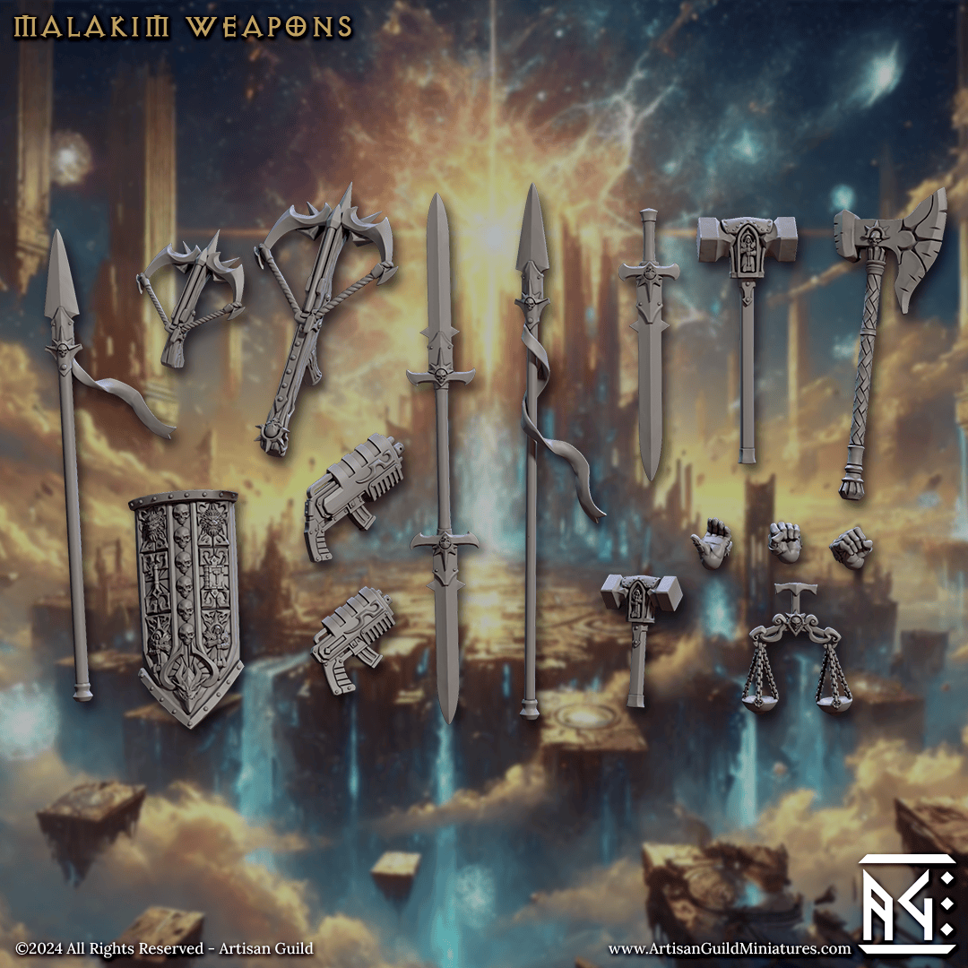 3D Printed Artisan Guild Malakim Standalone Weapons & Hands Wrath of the Malakim Set 28mm 32mm - 3D Printing Boss 