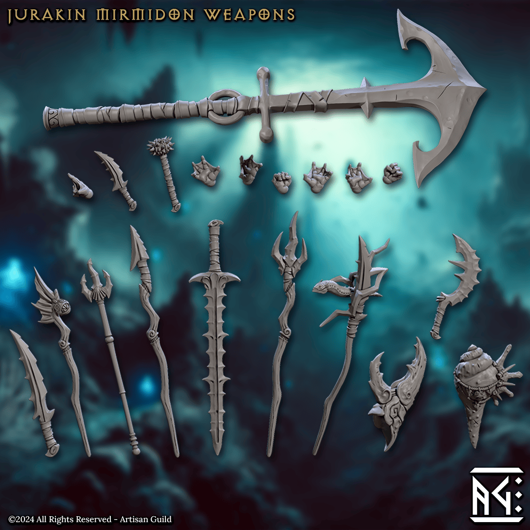 3D Printed Artisan Guild Mirmidons of the Death Tide Weapons Mirmidons of the Death Tide 28mm 32mm - 3D Printing Boss 