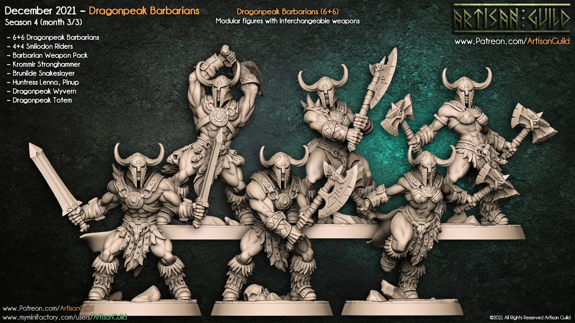3D Printed Artisan Guild Modular Dragonpeak Barbarians Dragonpeak Barbarians 28mm 32mm - 3D Printing Boss 
