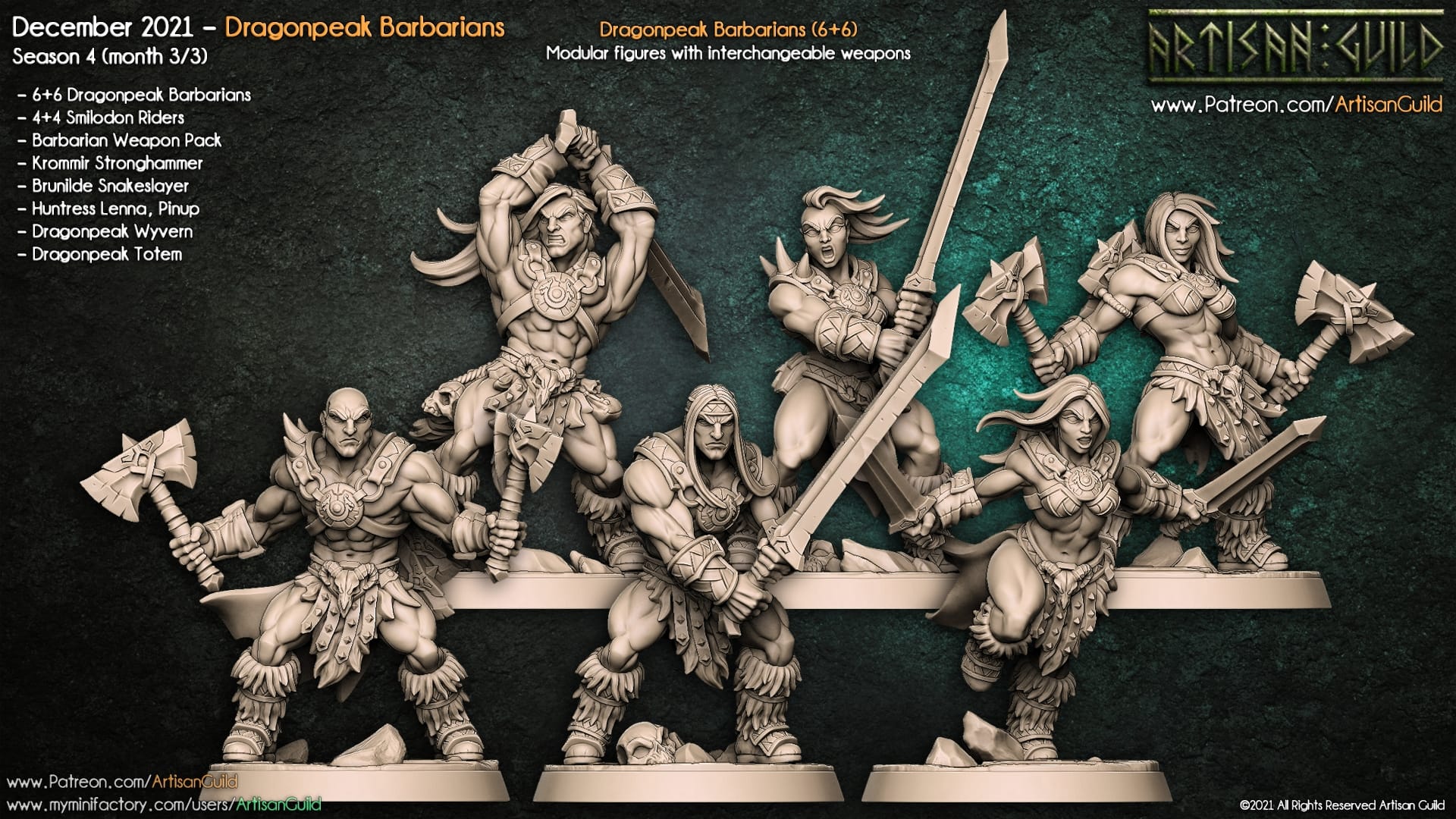 3D Printed Artisan Guild Modular Dragonpeak Barbarians Dragonpeak Barbarians 28mm 32mm - 3D Printing Boss 