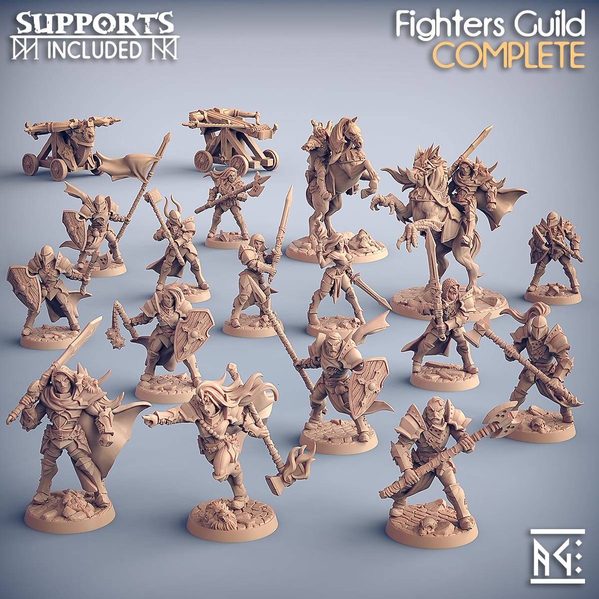 3D Printed Artisan Guild Modular Human Fighters Fighters Guild Set 28mm 32mm - 3D Printing Boss 