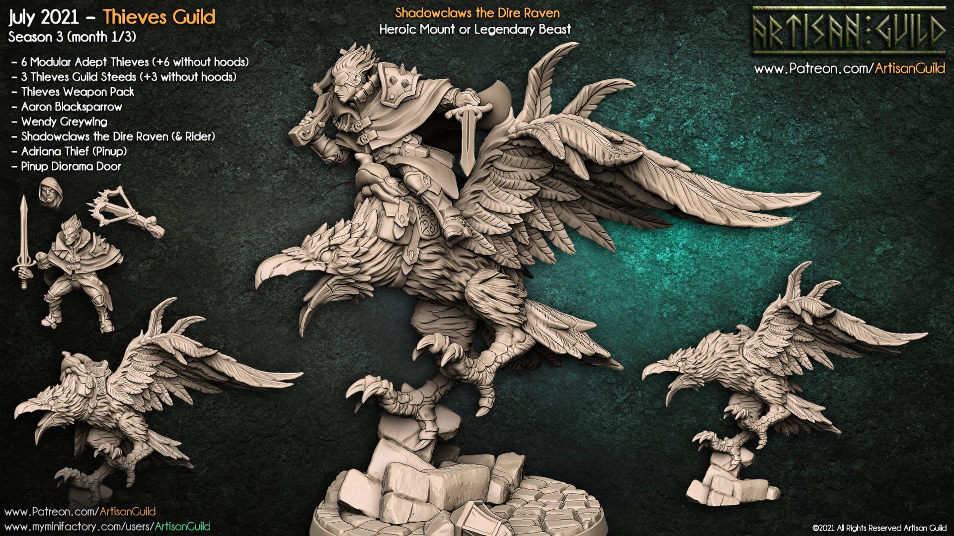 3D Printed Artisan Guild Shadowclaws the Dire Raven Thieves Guild 28mm 32mm - 3D Printing Boss 