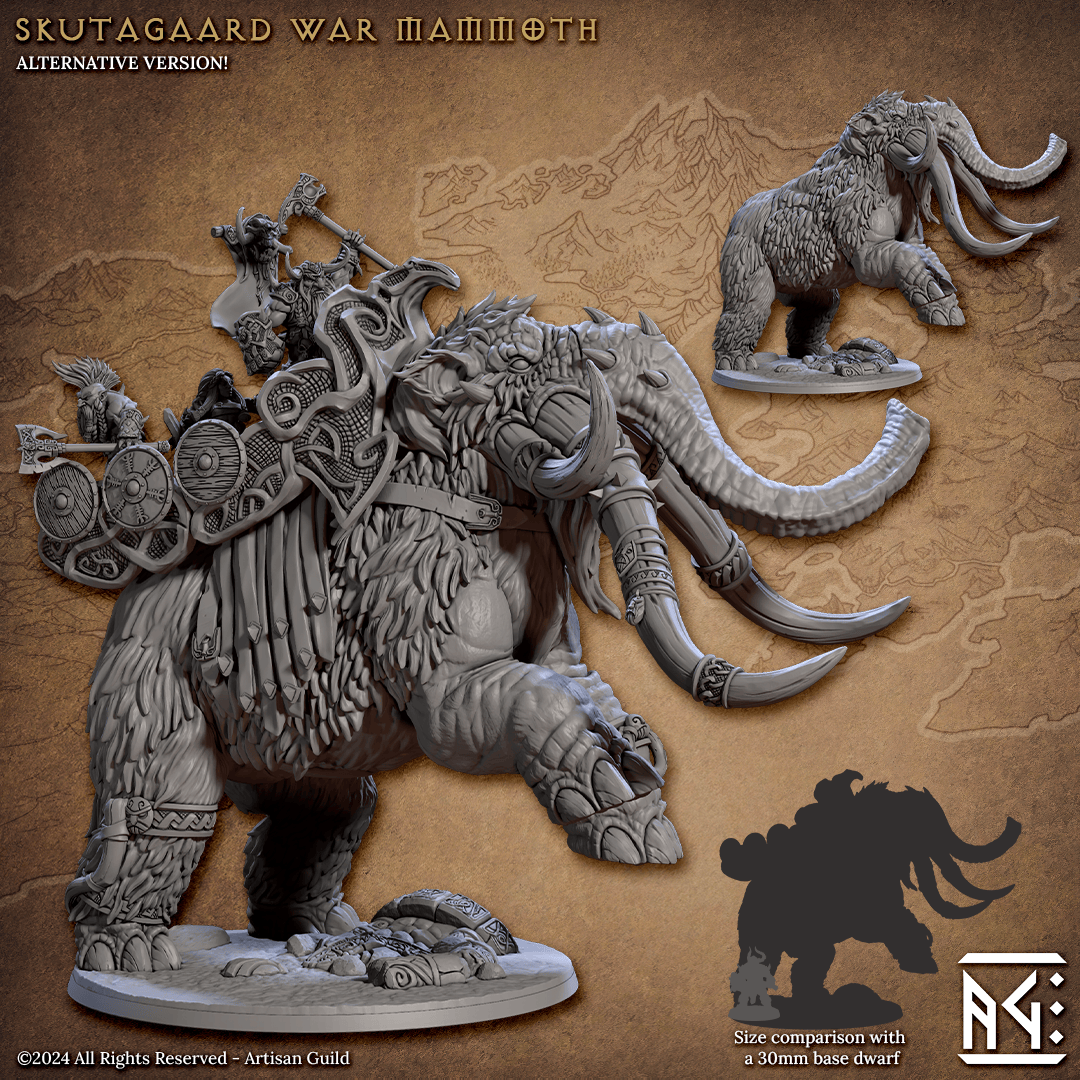 3D Printed Artisan Guild Skutagaard War Mammoth Dwarf Berserkers Set 28mm 32mm - 3D Printing Boss 