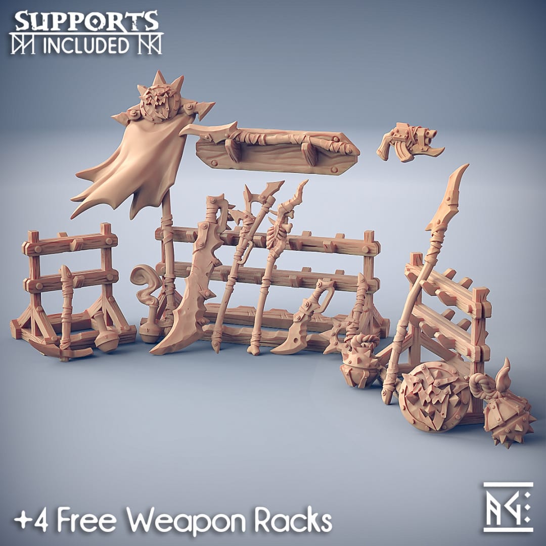 3D Printed Artisan Guild Sparksoot Goblin Weapons Rack Sparksoot Goblin Set 28mm 32mm - 3D Printing Boss 