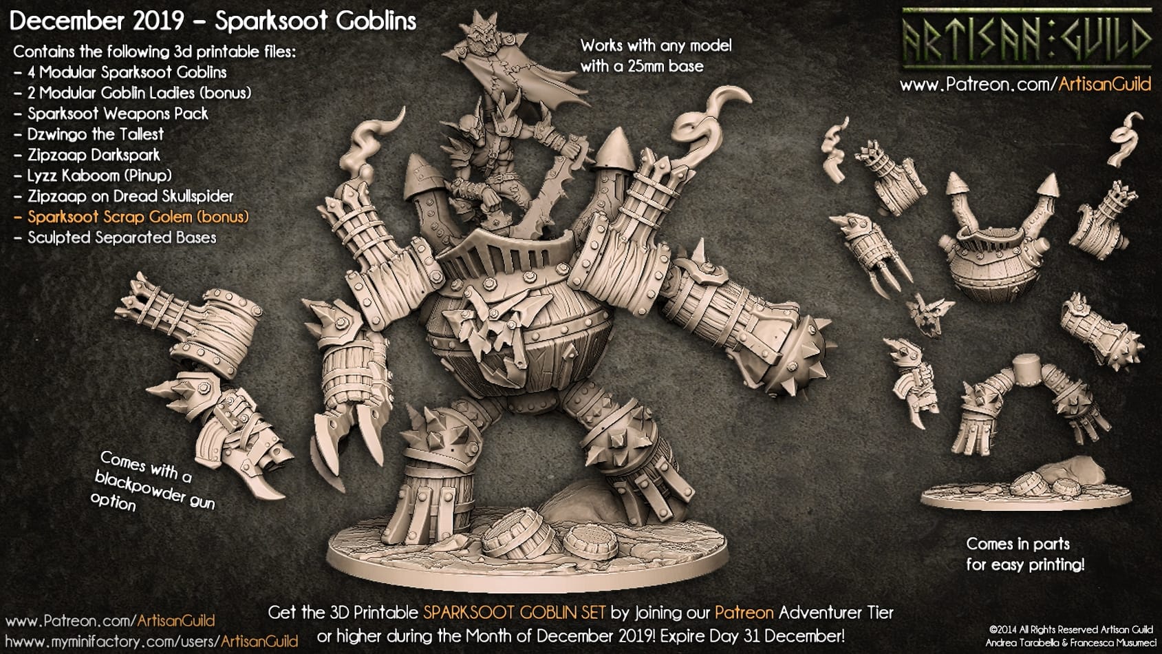 3D Printed Artisan Guild Sparksoot Scrap Golem Sparksoot Goblin Set 28mm 32mm - 3D Printing Boss 
