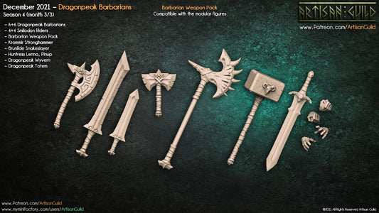 3D Printed Artisan Guild Standalone Barbarian Weapons & Hands Dragonpeak Barbarians 28mm 32mm - 3D Printing Boss 