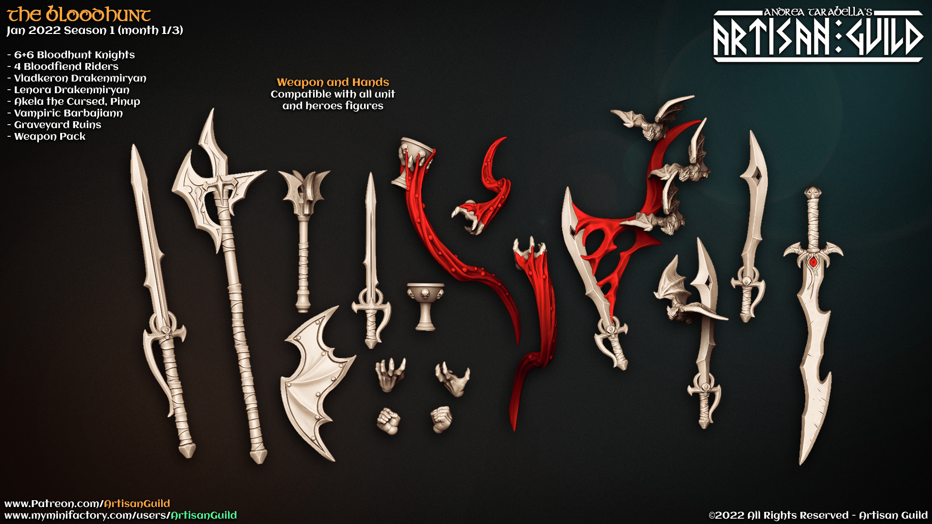 3D Printed Artisan Guild Standalone Weapons and Hands The Bloodhunt 28mm 32mm - 3D Printing Boss 
