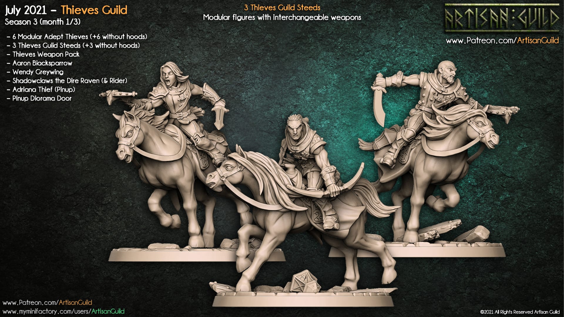 3D Printed Artisan Guild Thieves Guild Steeds Thieves Guild 28mm 32mm - 3D Printing Boss 