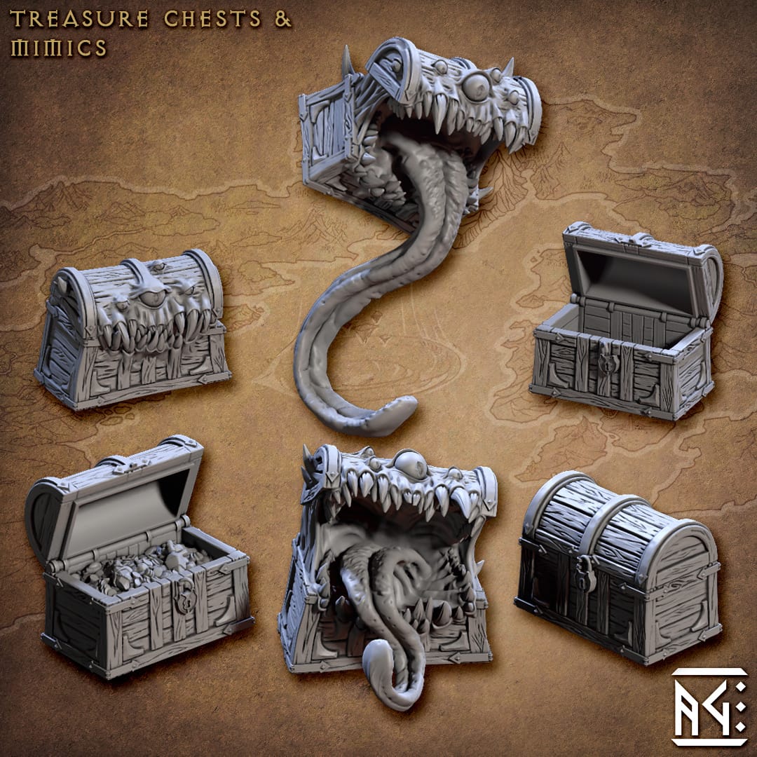 3D Printed Artisan Guild Treasures Chests and Mimics Arcanists Guild 28mm 32mm - 3D Printing Boss 