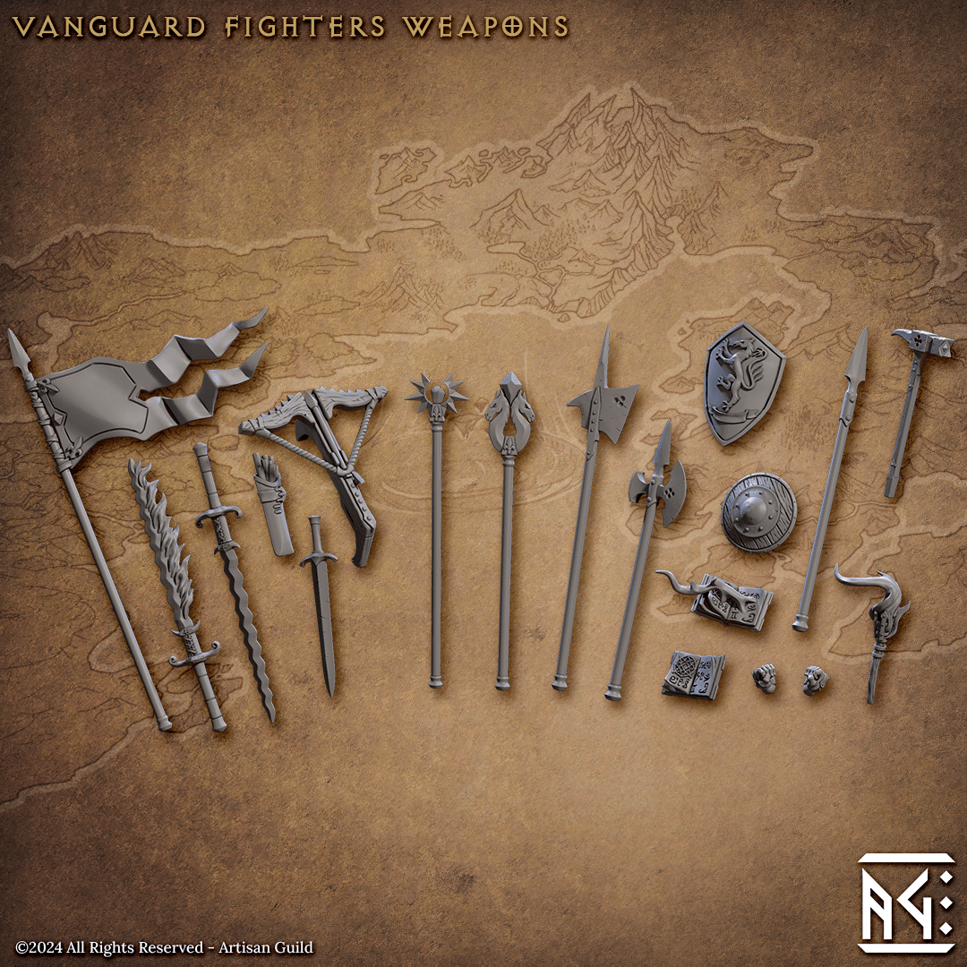3D Printed Artisan Guild Vanguard Fighters Weapon Racks Vanguard Fighters Set 28mm 32mm - 3D Printing Boss 
