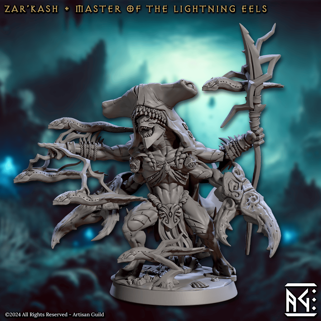 3D Printed Artisan Guild Zar Kash Master of the Lightning Eels Mirmidons of the Death Tide 28mm 32mm - 3D Printing Boss 