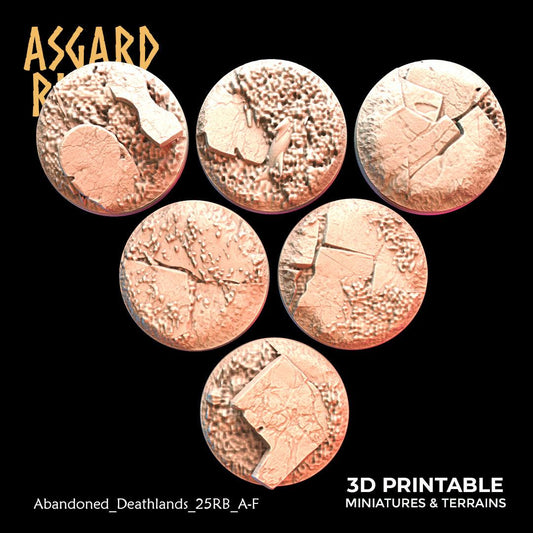 3D Printed Asgard Rising Abandoned Deathlands 6x 25 28 32 35mm Round Base Wargaming DnD - 3D Printing Boss 